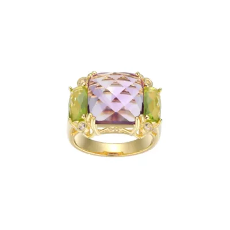 Genuine Amethyst and Peridot Ring 18K Gold-plated Sterling Silver