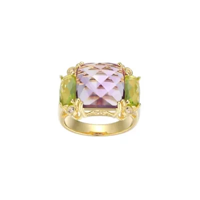 Genuine Amethyst and Peridot Ring 18K Gold-plated Sterling Silver