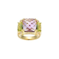 Genuine Amethyst and Peridot Ring 18K Gold-plated Sterling Silver