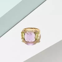 Genuine Amethyst and Peridot Ring 18K Gold-plated Sterling Silver