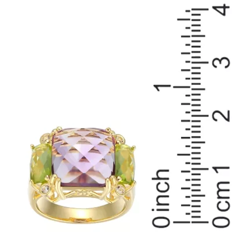 Genuine Amethyst and Peridot Ring 18K Gold-plated Sterling Silver