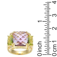 Genuine Amethyst and Peridot Ring 18K Gold-plated Sterling Silver