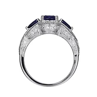 Lab Created Blue Sapphire and Cubic Zirconia Ring Rhodium-plated Sterling Silver