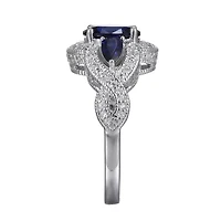 Lab Created Blue Sapphire and Cubic Zirconia Ring Rhodium-plated Sterling Silver