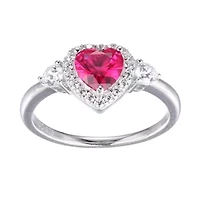 Lab Created Ruby and Cubic Zirconia Heart Ring Rhodium-plated Sterling Silver