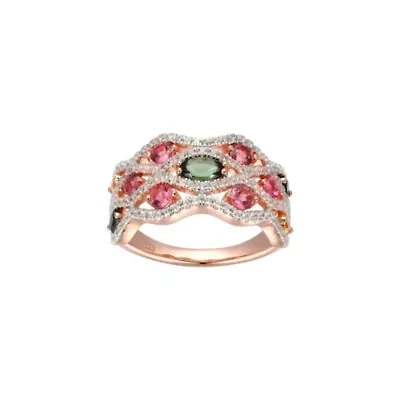 Green and Pink Tourmaline, Citrine White Topaz Ring 14K Rose Gold-plated Sterling Silver