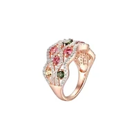 Green and Pink Tourmaline, Citrine White Topaz Ring 14K Rose Gold-plated Sterling Silver