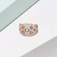Green and Pink Tourmaline, Citrine White Topaz Ring 14K Rose Gold-plated Sterling Silver