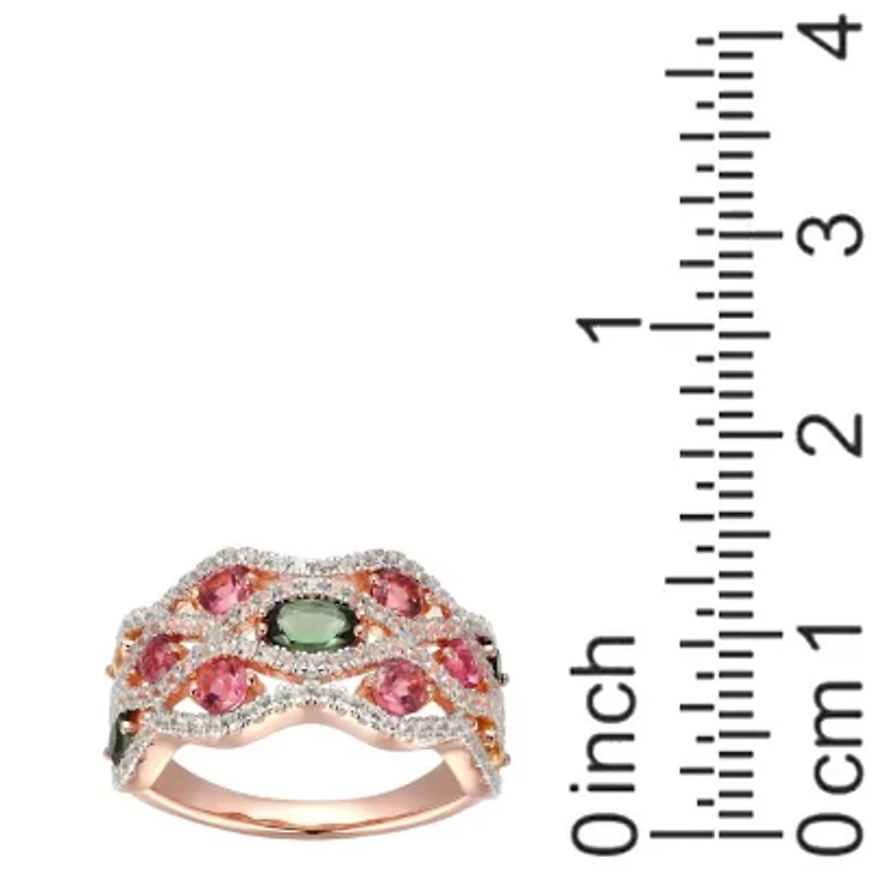 Green and Pink Tourmaline, Citrine White Topaz Ring 14K Rose Gold-plated Sterling Silver