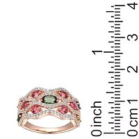 Green and Pink Tourmaline, Citrine White Topaz Ring 14K Rose Gold-plated Sterling Silver