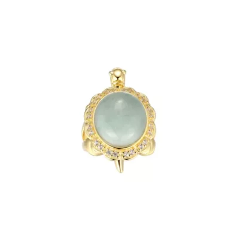 Lab Created Genuine Jade and White Sapphire Turtle Ring 18K Gold-plated Sterling Silver