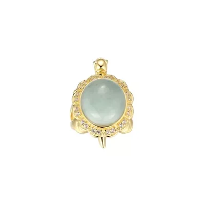 Lab Created Genuine Jade and White Sapphire Turtle Ring 18K Gold-plated Sterling Silver