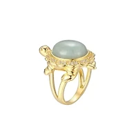Lab Created Genuine Jade and White Sapphire Turtle Ring 18K Gold-plated Sterling Silver