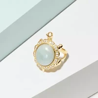 Lab Created Genuine Jade and White Sapphire Turtle Ring 18K Gold-plated Sterling Silver