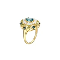 Lab Created Genuine London Blue Topaz, Opal and Peridot Ring 18K Gold-plated Sterling Silver