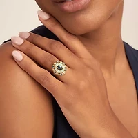 Lab Created Genuine London Blue Topaz, Opal and Peridot Ring 18K Gold-plated Sterling Silver