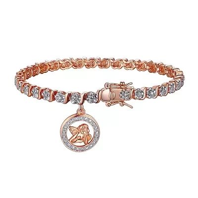 Diamond Accent Angel Bracelet Silver, 18K Yellow Gold or Rose Over Bronze
