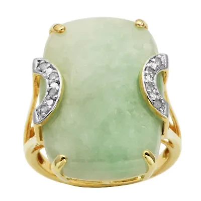 18k Yellow Gold Over Sterling Silver Genuine Jade Diamond Accent Ring
