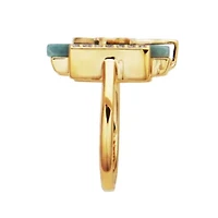 18k Gold Plated Sterling Silver Genuine Jade And Cubic Zirconia Crane Ring