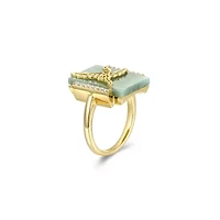 18k Gold Plated Sterling Silver Genuine Jade And Cubic Zirconia Crane Ring