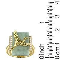 18k Gold Plated Sterling Silver Genuine Jade And Cubic Zirconia Crane Ring