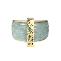 18k Yellow Gold-Plated Sterling Silver Genuine Jade Ribbed Ring