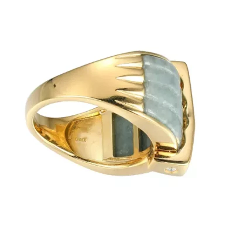 18k Yellow Gold-Plated Sterling Silver Genuine Jade Ribbed Ring