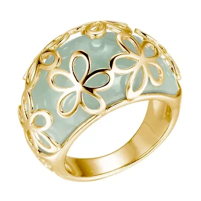 18k Yellow Gold Plated Sterling Silver Genuine Jade Carved Dome Ring