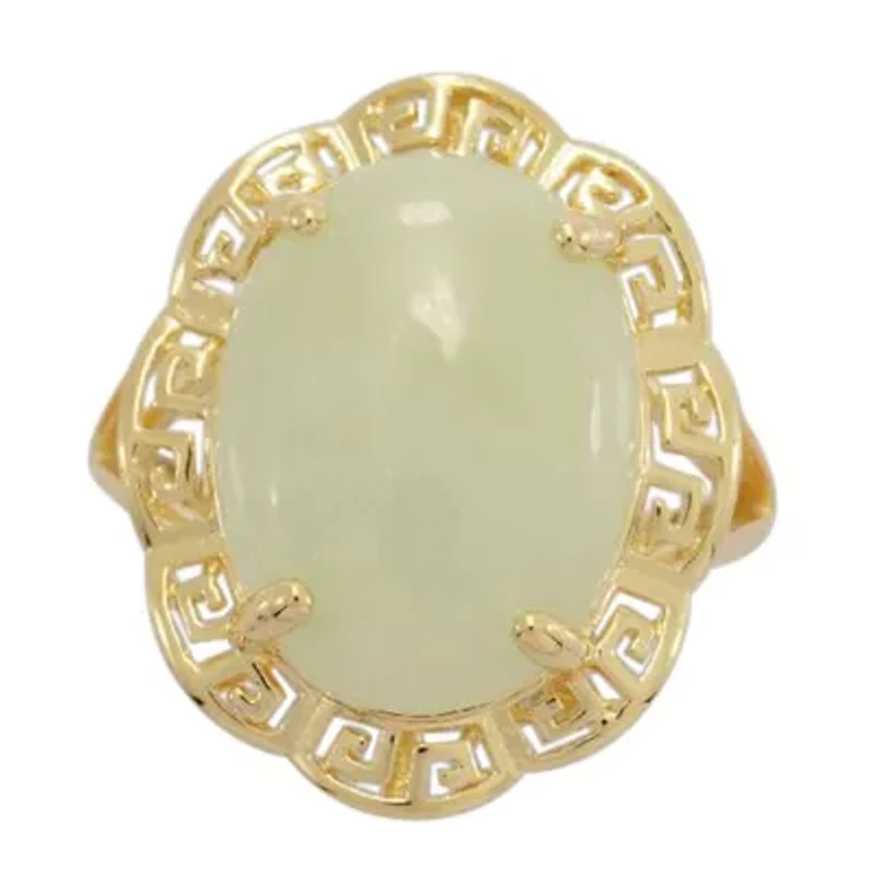 18k Yellow Gold Over Sterling Silver Genuine Jade Greek Key Ring