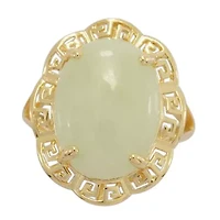 18k Yellow Gold Over Sterling Silver Genuine Jade Greek Key Ring