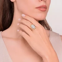 18k Yellow Gold Over Sterling Silver Genuine Jade Greek Key Ring