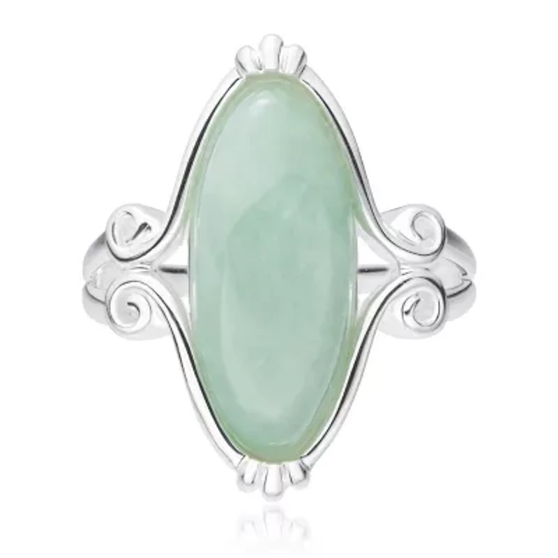 Sterling Silver Genuine Jade Marquise Ring