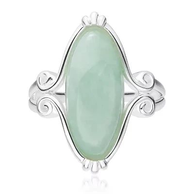 Sterling Silver Genuine Jade Marquise Ring
