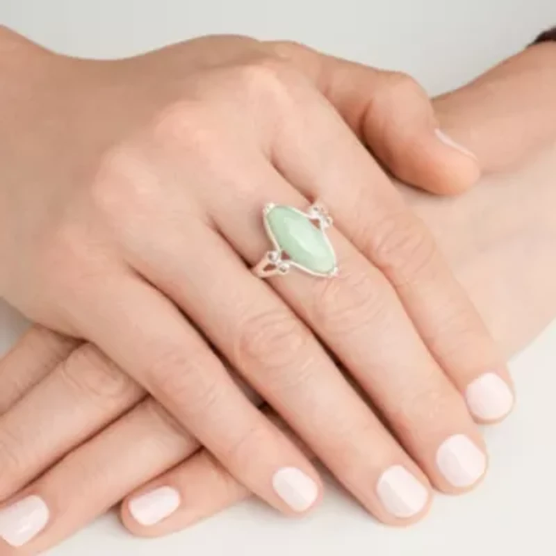 Sterling Silver Genuine Jade Marquise Ring