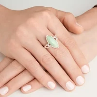 Sterling Silver Genuine Jade Marquise Ring