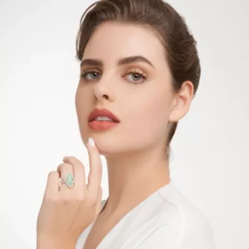 Sterling Silver Genuine Jade Marquise Ring