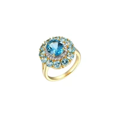 18K Yellow Gold Plated Sterling Silver Women's Genuine Gemstone with Diamond Accent Ring