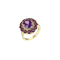 18K Yellow Gold Plated Sterling Silver Women's Genuine Gemstone with Diamond Accent Ring