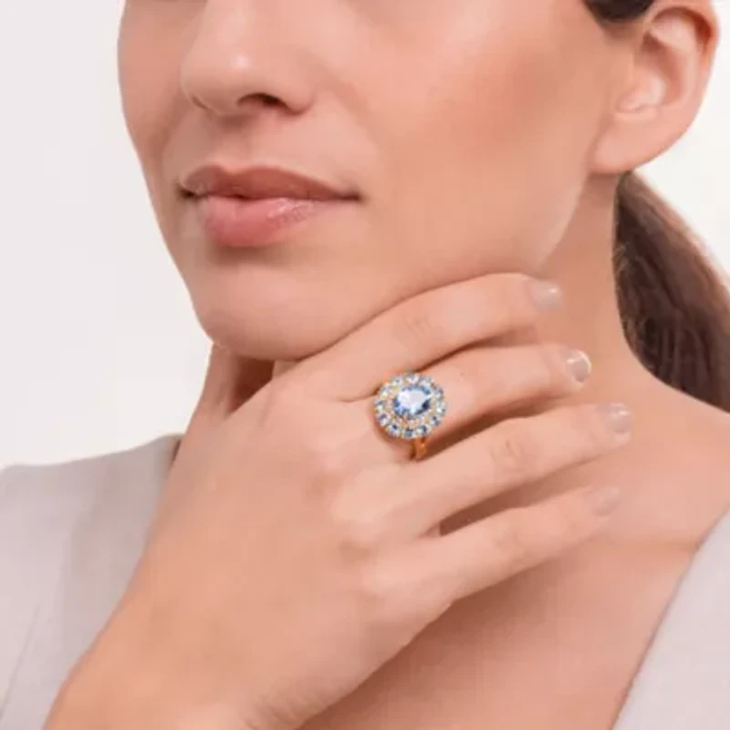 18K Yellow Gold Plated Sterling Silver Women's Genuine Gemstone with Diamond Accent Ring