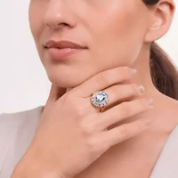 18K Yellow Gold Plated Sterling Silver Women's Genuine Gemstone with Diamond Accent Ring