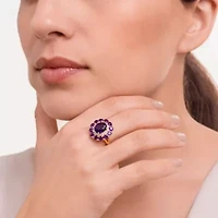 18K Yellow Gold Plated Sterling Silver Women's Genuine Gemstone with Diamond Accent Ring