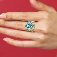 18K Yellow Gold Plated Sterling Silver Women's Genuine Gemstone with Diamond Accent Ring