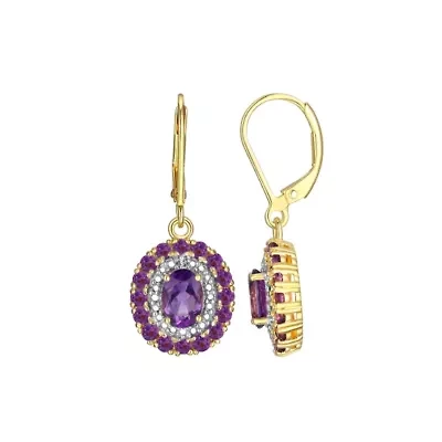 Genuine Gemstone and Diamond Accent Leverback Earrings 18K Gold-plated Sterling Silver
