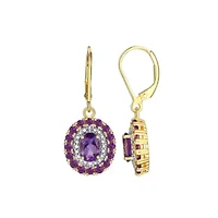Genuine Gemstone and Diamond Accent Leverback Earrings 18K Gold-plated Sterling Silver