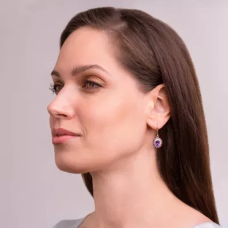 Genuine Gemstone and Diamond Accent Leverback Earrings 18K Gold-plated Sterling Silver