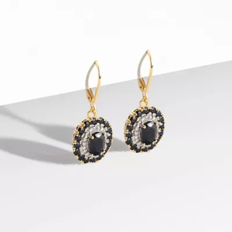 Genuine Gemstone and Diamond Accent Leverback Earrings 18K Gold-plated Sterling Silver