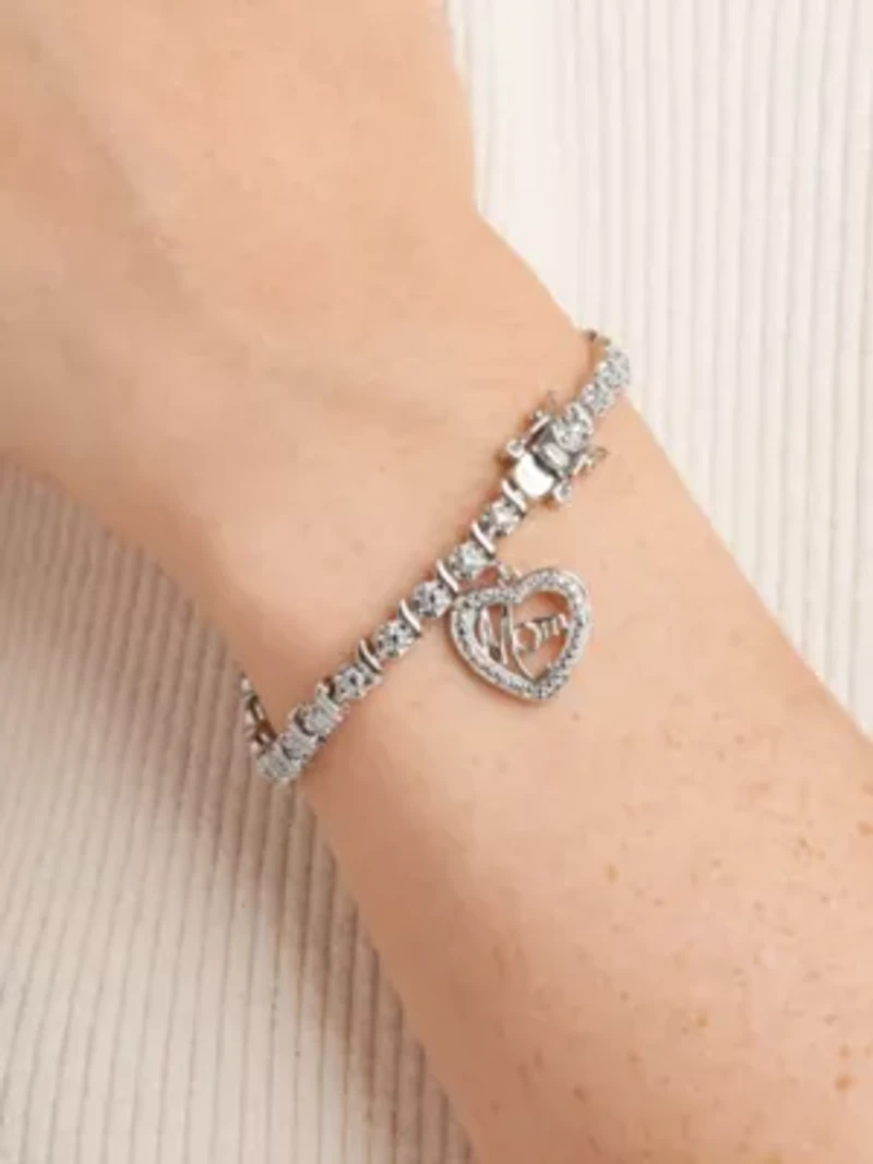 Diamond Accent Mom Bracelet in Silver, Yellow Gold or Rose Gold Over Bronze