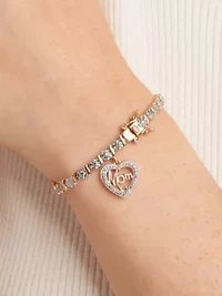 Diamond Accent Mom Bracelet Silver, 18K Yellow Gold or Rose Over Bronze