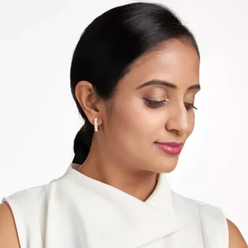 Moissanite Hoop Earrings 18k Gold or Rhodium Plated Sterling Silver