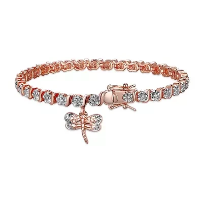 Diamond Accent Dragonfly Bracelet Silver, 18K Yellow Gold or Rose Over Bronze